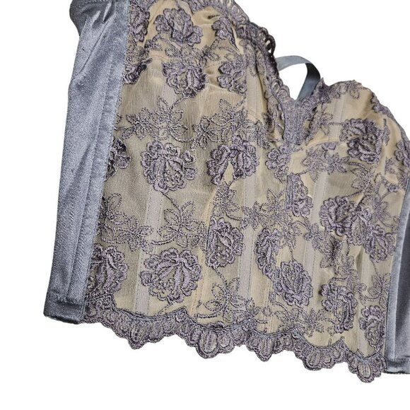 Victorias Secret Lace Bustier‎ 34C Greyish Lavender Floral Embroidery Lingerie - Picture 2 of 9